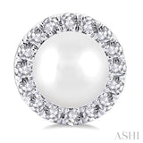 4.5 MM White Cultured Pearl and 1/8 Ctw Round Cut Diamond Halo Stud Earrings in 10K White Gold