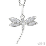 1/10 Ctw Petite Dragonfly Round Cut Diamond Fashion Pendant With Chain in 10K White Gold