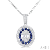 1/4 Ctw Oval Shape 1.25 MM Sapphire, Baguette and Round Cut Diamond Precious Pendant With Chain in 14K White Gold