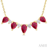 1/8 ctw Pear Cut 5X3 and 4X3MM Precious Ruby & Round Cut Diamond Necklace in 14K Yellow Gold