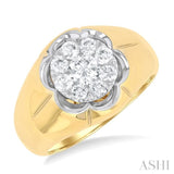 1 Ctw Floral Center Lovebright Round Cut Diamond Men's Ring in 10K Yellow and White Gold