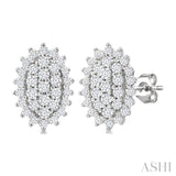 1/5 Ctw Petite Oval Shape Round Cut Diamond Cluster Fashion Stud Earrings in 10K White Gold