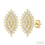 1/5 Ctw Petite Marquise Shape Round Cut Diamond Cluster Fashion Stud Earrings in 10K Yellow Gold