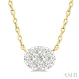 1/10 Ctw Lovebright Petite East-West Set Oval Shape Round Cut Diamond Fashion Pendant With Chain in 10K Yellow Gold
