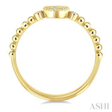 1/8 Ctw Petite Bead Shank Oval Center Round Cut Diamond Fashion Ring in 10K Yellow Gold
