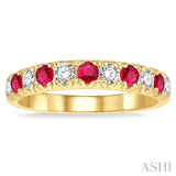 3/8 ctw Round Cut Diamond and 2.6MM Ruby Precious Wedding Band in 14K Yellow Gold