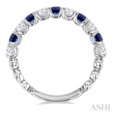 2.85 MM Sapphire and 1/2 Ctw Round Cut Diamond Precious Wedding Band in 14K White Gold
