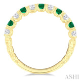 2.6 MM Emerald and 3/8 Ctw Round Cut Diamond Precious Wedding Band in 14K Yellow Gold