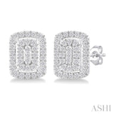 1/5 Ctw Double Halo Emerald Shape Petite Round Cut Diamond Fashion Stud Earrings in 10K White Gold