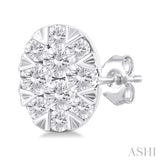 1/6 Ctw Lovebright Petite Oval Shape Round Cut Diamond Fashion Stud Earring in 10K White Gold