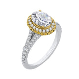 Split Shank Oval Cut Diamond Halo Engagement Ring in 14K Two Tone Gold (Semi-Mount)