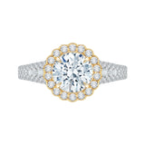 Split Shank Round Diamond Halo Engagement Ring in 14K Two Tone Gold (Semi-Mount)