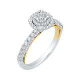 Round Diamond Double Halo Engagement Ring in 14K Two Tone Gold