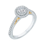 Round Diamond Double Halo Engagement Ring in 14K Two Tone Gold