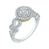 Round Diamond Double Halo Engagement Ring in 14K Two Tone Gold