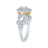 Round Diamond Double Halo Engagement Ring in 14K Two Tone Gold