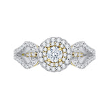 Round Diamond Double Halo Engagement Ring in 14K Two Tone Gold
