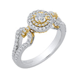 Round Diamond Double Halo Engagement Ring in 14K Two Tone Gold