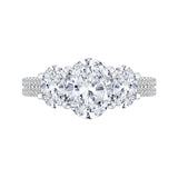Oval Cut Diamond Three-Stone Cathedral Style Engagement Ring in 14K White Gold (Semi-Mount)