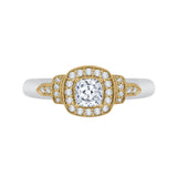 Cushion Cut Diamond Halo Engagement Ring in 14K Two Tone Gold