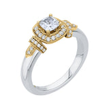 Cushion Cut Diamond Halo Engagement Ring in 14K Two Tone Gold