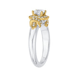 Cushion Cut Diamond Halo Engagement Ring in 14K Two Tone Gold