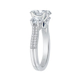 Cushion Cut Diamond with Sapphire Three-Stone Cathedral Style Engagement Ring in 14K White Gold (Semi-Mount)