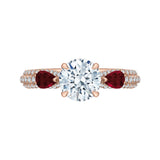 Round Diamond and Ruby Engagement Ring in 14K Rose Gold (Semi-Mount)