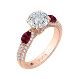 Round Diamond and Ruby Engagement Ring in 14K Rose Gold (Semi-Mount)