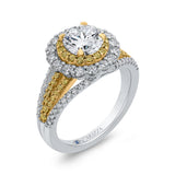 Split Shank Round Diamond Double Halo Engagement Ring in 14K Two Tone Gold (Semi-Mount)