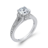 Cushion Cut Diamond Cathedral Style Engagement Ring in 14K White Gold (Semi-Mount)