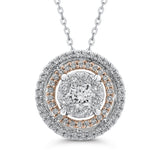 Round Diamond Double Halo Pendant in 14K Two Tone Gold