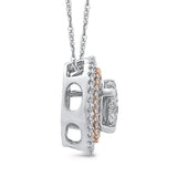 Round Diamond Double Halo Pendant in 14K Two Tone Gold