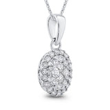 Round Diamond Oval Shape Halo Pendant in 14K White Gold