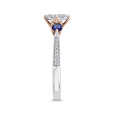 Round Diamond Three-Stone Engagement Ring with Blue Sapphire in 14K Two Tone Gold