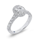 Oval Cut Diamond Halo Engagement Ring in 14K White Gold (Semi-Mount)