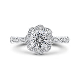 Round Diamond Floral Halo Engagement Ring in 14K Two Tone Gold (Semi-Mount)