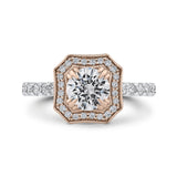 Round Diamond Halo Engagement Ring in 14K Two Tone Gold (Semi-Mount)