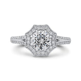 Split Shank Round Diamond Floral Halo Engagement Ring in 14K Two Tone Gold (Semi-Mount)