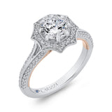 Split Shank Round Diamond Floral Halo Engagement Ring in 14K Two Tone Gold (Semi-Mount)