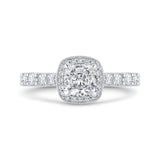 Cushion Cut Diamond Halo Engagement Ring in 14K White Gold (Semi-Mount)