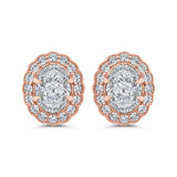 Round Diamond Halo Stud Earrings in 14K Two Tone Gold