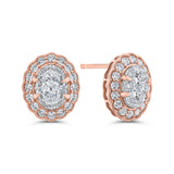 Round Diamond Halo Stud Earrings in 14K Two Tone Gold