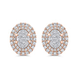 Round Diamond Double Halo Stud Earrings in 14K Two Tone Gold