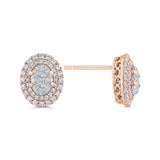 Round Diamond Double Halo Stud Earrings in 14K Two Tone Gold