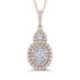 Round Diamond Double Halo Pendant with Chain 14K Two Tone Gold