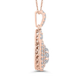 Round Diamond Double Halo Pendant with Chain 14K Two Tone Gold