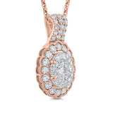 Round Diamond Halo Pendant In with Chain 14K Two Tone Gold