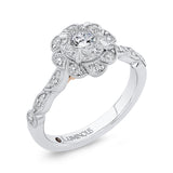 Round Diamond Floral Engagement Ring in 14K Two Tone Gold