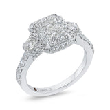 Round Diamond Emerald Shape Halo Engagement Ring in 14K White Gold
